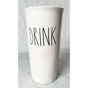 Rae Dunn Ivory Tall DRINK Ceramic Mug with Lid Artisan Collection Coffee Cup